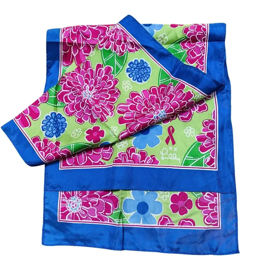 Lilly Pulitzer & Ford 2005 100% Silk Multi Floral Scarf Breast Cancer Awareness